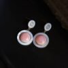 Genuine Pink Queen Conch Shell drop earring silver|Statement Pink Gemstone Jewelry|Unique Earring For Her|Vintage Halo stud Earrings women