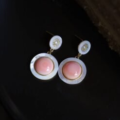 Genuine Pink Queen Conch Shell drop earring silver|Statement Pink Gemstone Jewelry|Unique Earring For Her|Vintage Halo stud Earrings women
