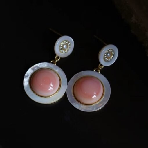Genuine Pink Queen Conch Shell drop earring silver|Statement Pink Gemstone Jewelry|Unique Earring For Her|Vintage Halo stud Earrings women - Image 8
