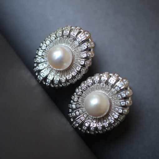 Unique Seawater Akoya Pearl Studs Earrings s925 Silver|Natural Pearl Earring Women|Art deco Pearl Stud Women|Handmade Vintage Pearl Earrings - Image 6