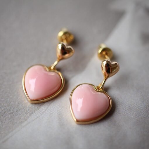 Natural Heart Pink Queen Conch Shell with pearl earring silver/Art Deco Trendy real pearl Jewelry|Unique Earring|Heart Stud Earrings - Image 2