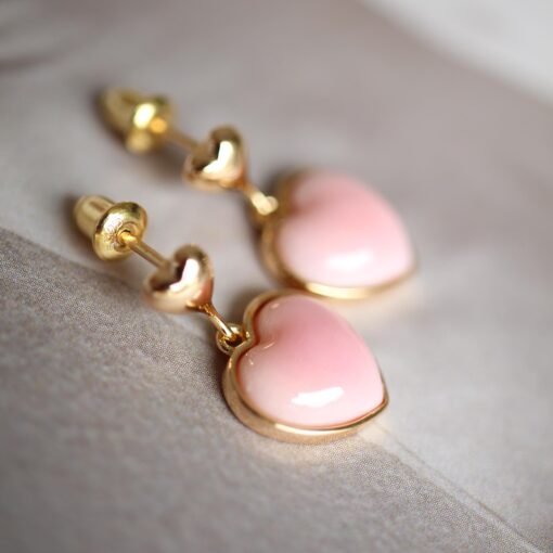 Natural Heart Pink Queen Conch Shell with pearl earring silver/Art Deco Trendy real pearl Jewelry|Unique Earring|Heart Stud Earrings - Image 5
