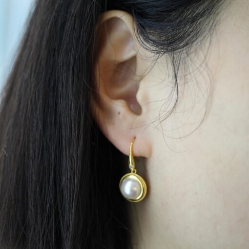 Unique Freshwater Pearl Drop Earrings gold plated silver|Natural Real Pearl Earrings|Vintage Pearl Earrings|Bezel Pearl Drop Earrings women - Image 8