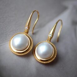 Unique Freshwater Pearl Drop Earrings gold plated silver|Natural Real Pearl Earrings|Vintage Pearl Earrings|Bezel Pearl Drop Earrings women