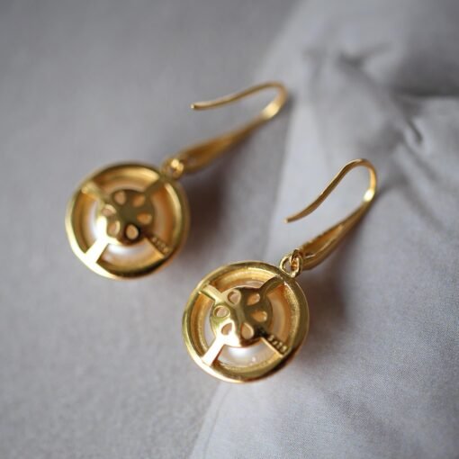 Unique Freshwater Pearl Drop Earrings gold plated silver|Natural Real Pearl Earrings|Vintage Pearl Earrings|Bezel Pearl Drop Earrings women - Image 6