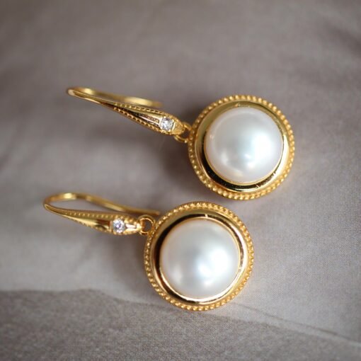 Unique Freshwater Pearl Drop Earrings gold plated silver|Natural Real Pearl Earrings|Vintage Pearl Earrings|Bezel Pearl Drop Earrings women - Image 7