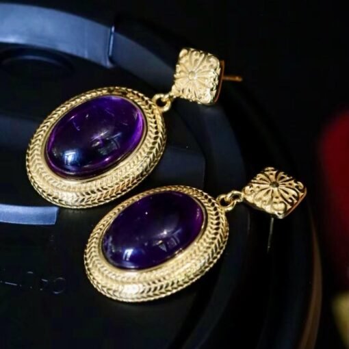 Genuine oval amethyst stud earrings women/Unique vintage amethyst studs earring/Art deco amethyst earring|Minimalist amethyst earring silver - Image 5