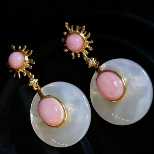 Genuine Pink Queen Conch Shell drop earring silver|Statement Pink Gemstone Jewelry|Unique Earring For Her|Vintage Halo stud Earrings women - Image 8