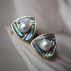 Natural Akoya Pearl stud Earrings Silver|Pedal pearl earrings|handmade Pearl studs|Statement art deco Pearl stud|Triangle design pearl studs