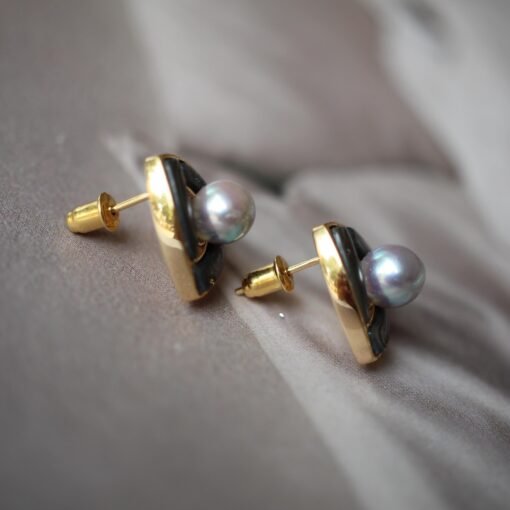 Natural Akoya Pearl stud Earrings Silver|Pedal pearl earrings|handmade Pearl studs|Statement art deco Pearl stud|Triangle design pearl studs - Image 8