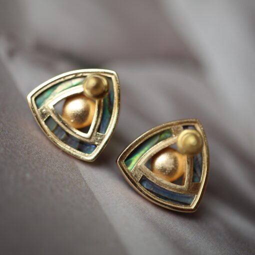Natural Akoya Pearl stud Earrings Silver|Pedal pearl earrings|handmade Pearl studs|Statement art deco Pearl stud|Triangle design pearl studs - Image 5