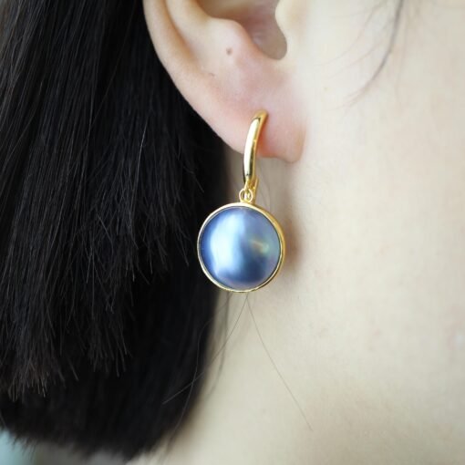 Natural Mabe Pearl huggie Earrings With s925 Silver|Mabe Pearl Jewelry|Statement mabe Pearl Earring|Real Mabe Pearl|Perfect Anniversary Gift - Image 6