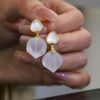 Natural Quartz with Mother of Pearl Teardrop Earrings silver/Unique Chunky Quartz Drop Earrings Women/Art Deco Modern Quartz Earring Gold