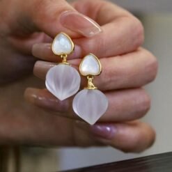 Natural Quartz with Mother of Pearl Teardrop Earrings silver/Unique Chunky Quartz Drop Earrings Women/Art Deco Modern Quartz Earring Gold