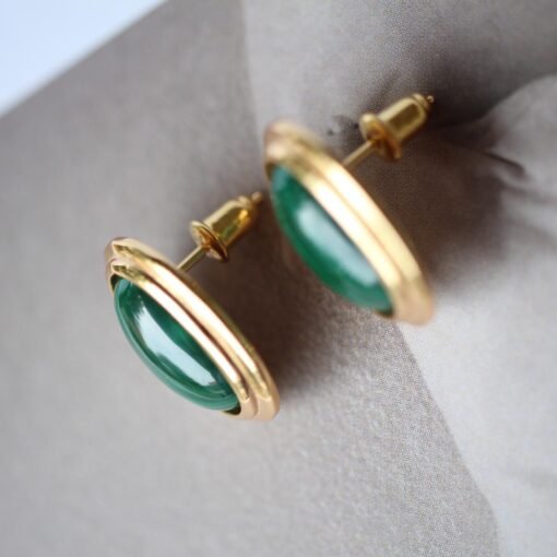 Natural Malachite Studs Earring silver|Statement Oval Malachite Jewelry|Bezel Vintage Malachite Stud|Green Gemstone Earringbridesmaids gift - Image 4