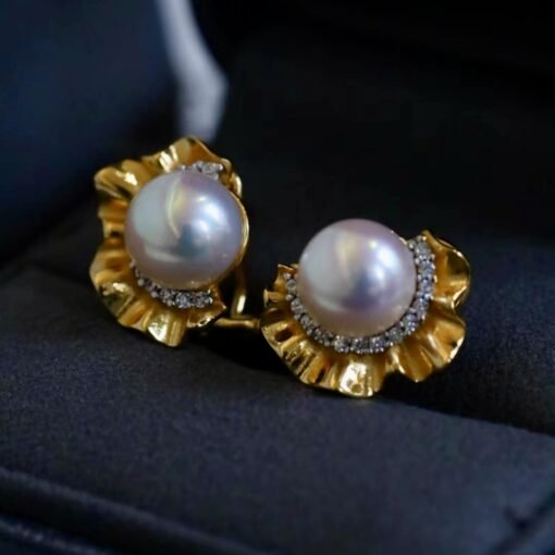 Genuine pearl stud earrings gold plated silver|Statement Vintage Pearl Earrings gold|Antique Floral Pearl Earrings|June Birthstone Earrings - Image 2