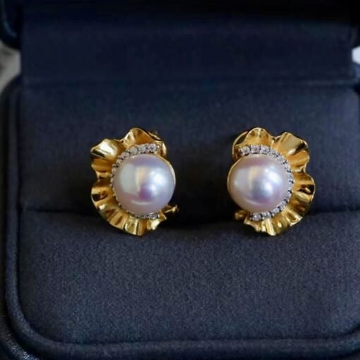Genuine pearl stud earrings gold plated silver|Statement Vintage Pearl Earrings gold|Antique Floral Pearl Earrings|June Birthstone Earrings