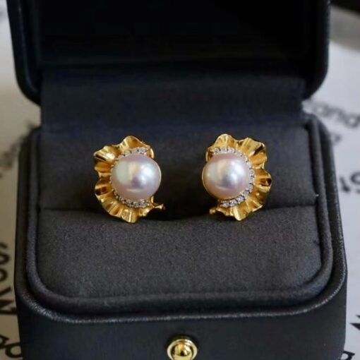 Genuine pearl stud earrings gold plated silver|Statement Vintage Pearl Earrings gold|Antique Floral Pearl Earrings|June Birthstone Earrings - Image 7