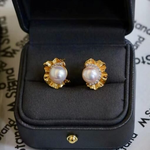 Genuine pearl stud earrings gold plated silver|Statement Vintage Pearl Earrings gold|Antique Floral Pearl Earrings|June Birthstone Earrings - Image 8
