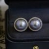 Natural Freshwater Pearl Studs Earrings s925 Silver|Hemisphere Pearl Stud Women|Modern Minimalist Pearl Studs|Bezel Art Deco Mabe Pearl Stud