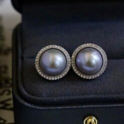 Natural Freshwater Pearl Studs Earrings s925 Silver|Hemisphere Pearl Stud Women|Modern Minimalist Pearl Studs|Bezel Art Deco Mabe Pearl Stud