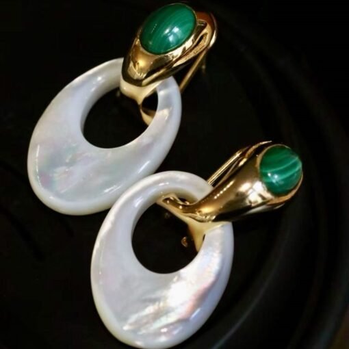 Genuine Malachite witj Mother of Pearl Earring Silver|Statement Malachite Earring|Unique Malachite Dangle|Art deco ring malachite drop women - Image 6