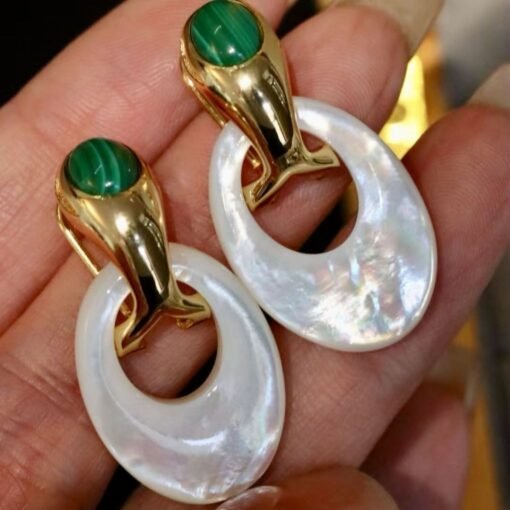 Genuine Malachite witj Mother of Pearl Earring Silver|Statement Malachite Earring|Unique Malachite Dangle|Art deco ring malachite drop women - Image 7
