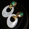 Genuine Malachite witj Mother of Pearl Earring Silver|Statement Malachite Earring|Unique Malachite Dangle|Art deco ring malachite drop women