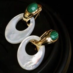 Genuine Malachite witj Mother of Pearl Earring Silver|Statement Malachite Earring|Unique Malachite Dangle|Art deco ring malachite drop women