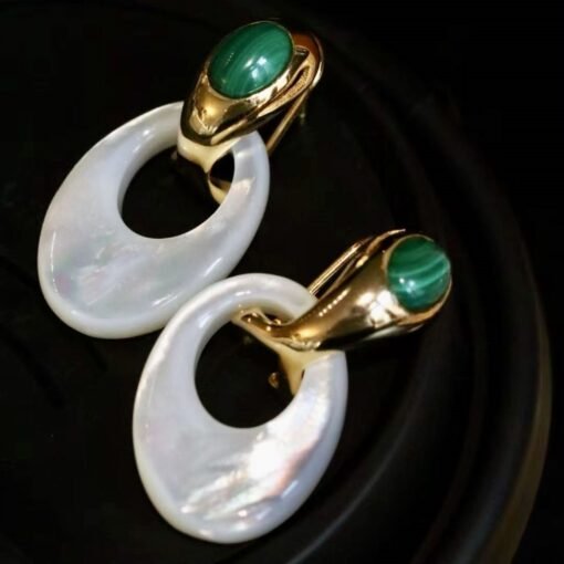 Genuine Malachite witj Mother of Pearl Earring Silver|Statement Malachite Earring|Unique Malachite Dangle|Art deco ring malachite drop women