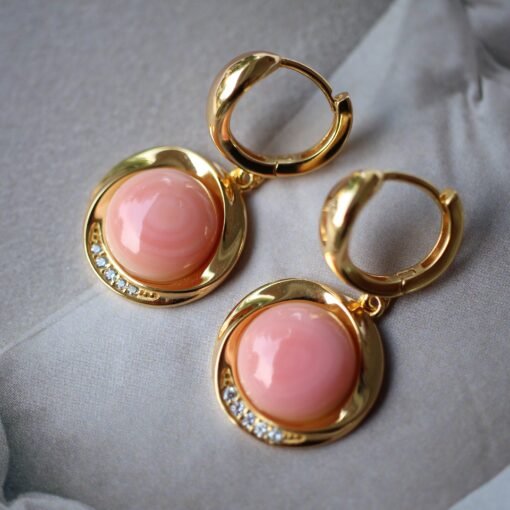 Natural Pink Queen Conch Shell drop earring gold plated silver|Untreated Pink Gemstone Jewelry|Unique Earring For Her|Bezel set drop Earring - Image 7