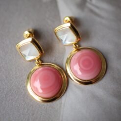 Pink Conch Pink Shell Earrings|Unique Pink Gem stud Earring|Untreated Pink Smooth Round Shell Earrings|Pink Queen Conch Shell Earrings women