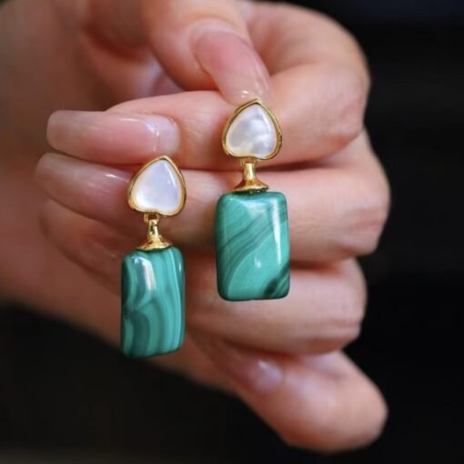 Genuine Malachite Studs Earrings Sterling Silver|Statement Malachite Earrings|Oval Halo Malachite Earrings Silver|Vintage malachite studs - Image 5