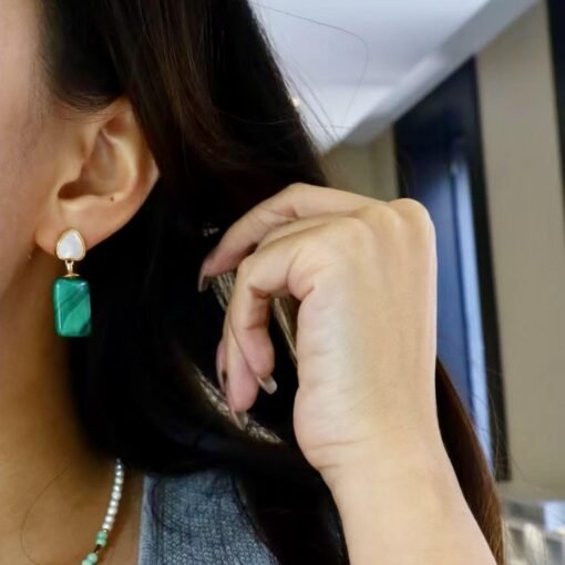 Genuine Malachite Studs Earrings Sterling Silver|Statement Malachite Earrings|Oval Halo Malachite Earrings Silver|Vintage malachite studs - Image 6