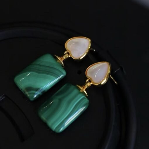 Genuine Malachite Studs Earrings Sterling Silver|Statement Malachite Earrings|Oval Halo Malachite Earrings Silver|Vintage malachite studs - Image 8