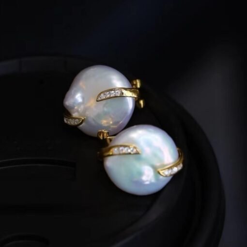 Unique Genuine Pearl Earrings silver|Natural Big Pearl Earrings|Vintage Pearl Earrings|Art Deco Pearl Stud Earrings women - Image 6