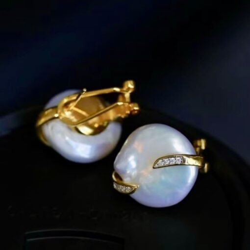 Unique Genuine Pearl Earrings silver|Natural Big Pearl Earrings|Vintage Pearl Earrings|Art Deco Pearl Stud Earrings women - Image 8