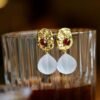 Natural Quartz with Garnet Teardrop Earrings silver/Unique Chunky Quartz Drop Earrings Women/Art Deco Vintage Statement Quartz Earrings Gold
