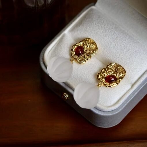 Natural Quartz with Garnet Teardrop Earrings silver/Unique Chunky Quartz Drop Earrings Women/Art Deco Vintage Statement Quartz Earrings Gold - Image 7
