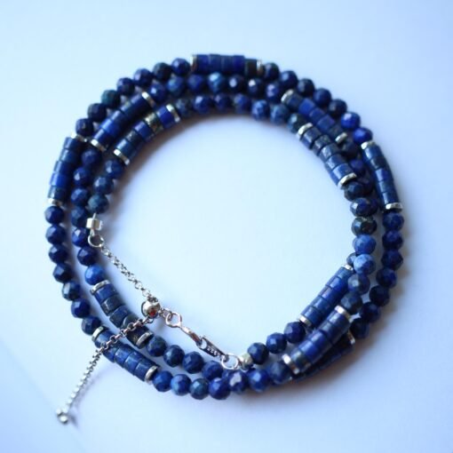 Natural Barrel Lapis Lazuli Stacking Beaded Choker Necklace WomenBalancing Calming Spiritual Protection-Healing Stone Meditation-Prayer - Image 2