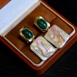 Natural Malachite Studs Earrings With Pearl Silver|Malachite Jewelry|Green Studs Earrings Latch Back|Real Pearl Earrings|Wedding Earrings