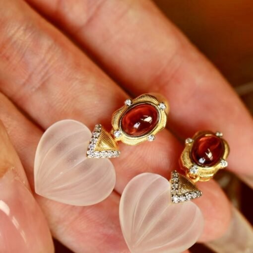 Natural Quartz with Garnet Teardrop Earrings silver/Unique Chunky Quartz Drop Earrings Women/Art Deco Vintage Statement Quartz Earrings Gold - Image 8