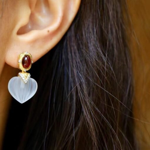 Natural Quartz with Garnet Teardrop Earrings silver/Unique Chunky Quartz Drop Earrings Women/Art Deco Vintage Statement Quartz Earrings Gold - Image 4