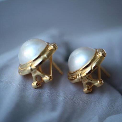 Genuine Seawater Mabe Pearl Stud Earrings s925 Silver|Vintage Antique Mabe Pearl Jewelry|Statement Pearl Earrings women|Bridal Pearl earring - Image 3