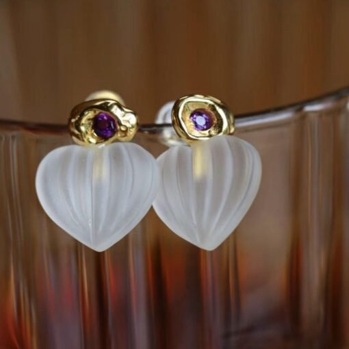 Natural Quartz with Amethyst Teardrop Earrings silver/Unique Chunky Quartz Drop Earrings Women/Art Deco Modern Statement Quartz Earrings - Image 4
