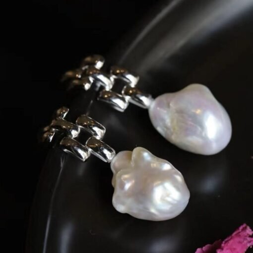 Unique Baroque Pearl Drop Earrings s925 silver|Natural Pearl Earrings|Statement Modern Pearl Earrings|Wedding Jewelry women - Image 3