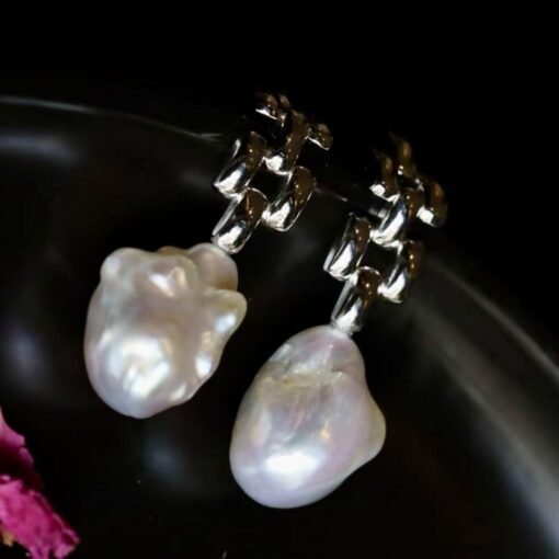 Unique Baroque Pearl Drop Earrings s925 silver|Natural Pearl Earrings|Statement Modern Pearl Earrings|Wedding Jewelry women - Image 2