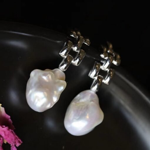 Unique Baroque Pearl Drop Earrings s925 silver|Natural Pearl Earrings|Statement Modern Pearl Earrings|Wedding Jewelry women - Image 6