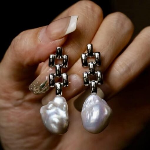 Unique Baroque Pearl Drop Earrings s925 silver|Natural Pearl Earrings|Statement Modern Pearl Earrings|Wedding Jewelry women