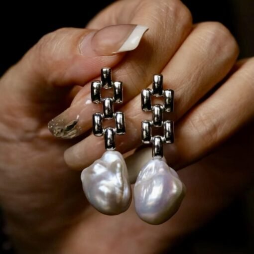 Unique Baroque Pearl Drop Earrings s925 silver|Natural Pearl Earrings|Statement Modern Pearl Earrings|Wedding Jewelry women - Image 4
